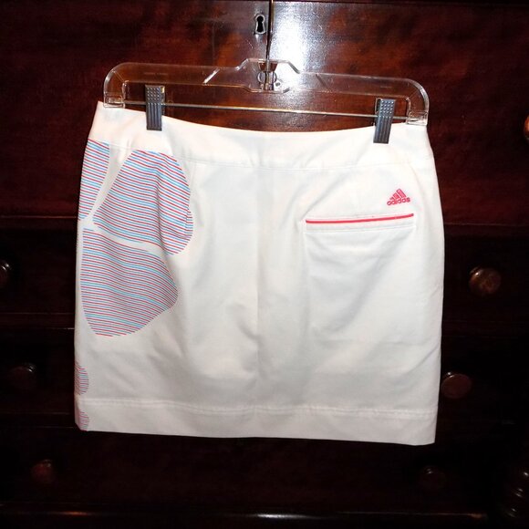 ADIDAS White Climacool Skirt Skort 4 XS Golf Tennis Pickle Orange Blue Stripe - Picture 2 of 6